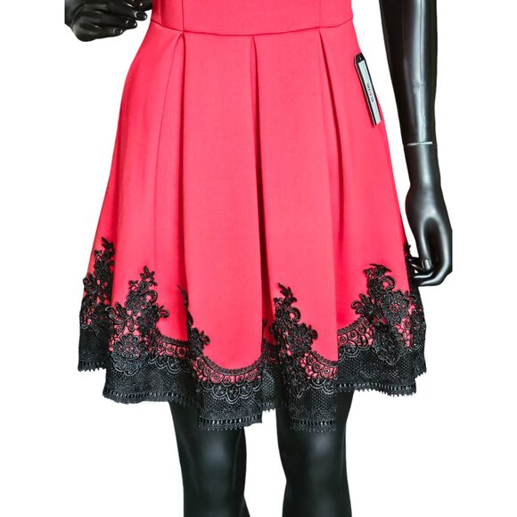 Red/Black Lace Hem Box Pleat - Dina Be - Picture 5 of 7